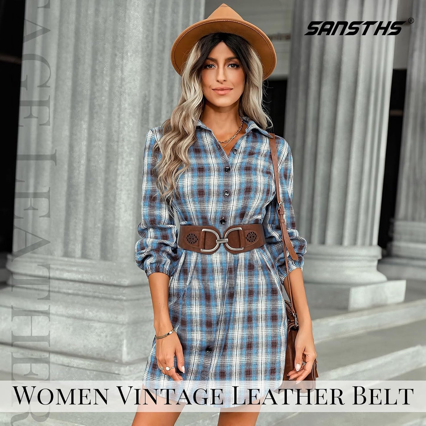 HOTSANSTHS Vintage Women Stretchy Wide Belt Chunky Buckle Elastic Wide Waist Belts for Dresses Coats