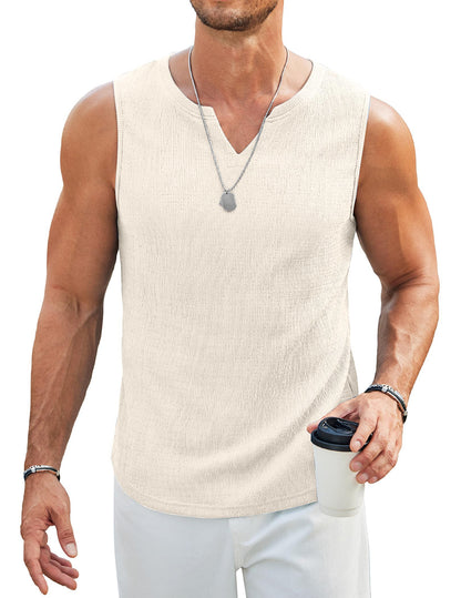 HOTCOOFANDY Men's Casual Tank Tops Knit V Neck Sleeveless T Shirts 2 Pack Summer Beach Lightweight Muscle Tee