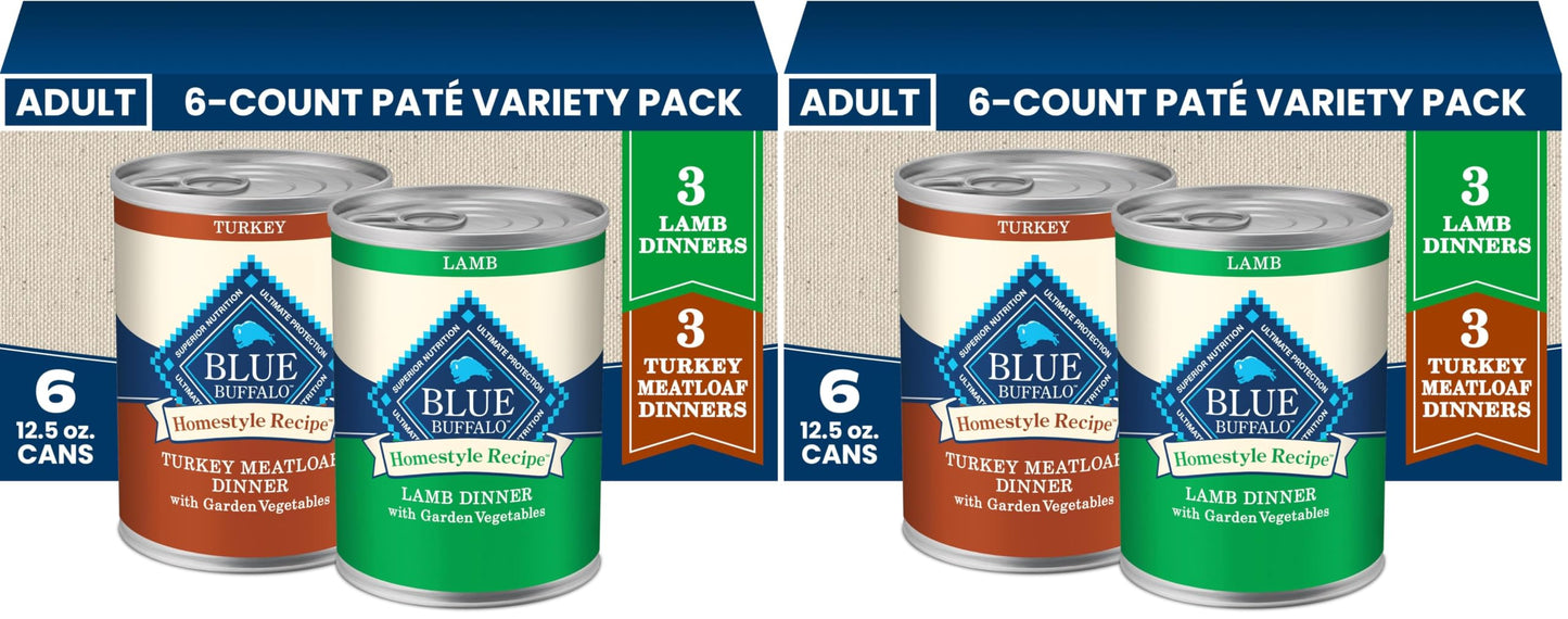 HOTBlue Buffalo Homestyle Recipe Wet Dog Food Paté Variety Pack, Chicken Dinner & Beef Dinner with Garden Vegetables, Made with Natural Ingredients, 12.5-oz. Can (6 Count, 3 of Each)