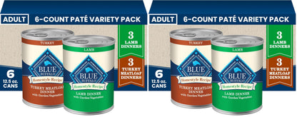 HOTBlue Buffalo Homestyle Recipe Wet Dog Food Paté Variety Pack, Chicken Dinner & Beef Dinner with Garden Vegetables, Made with Natural Ingredients, 12.5-oz. Can (6 Count, 3 of Each)