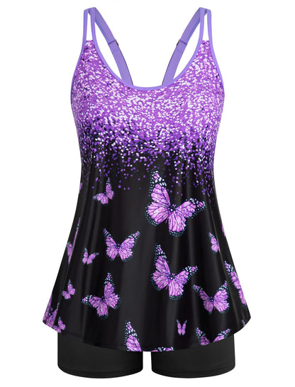 HOTArolina Tankini Swimsuits for Women Tummy Control Two Piece Bathing Suits Flowy Swim Tops with Boy Shorts