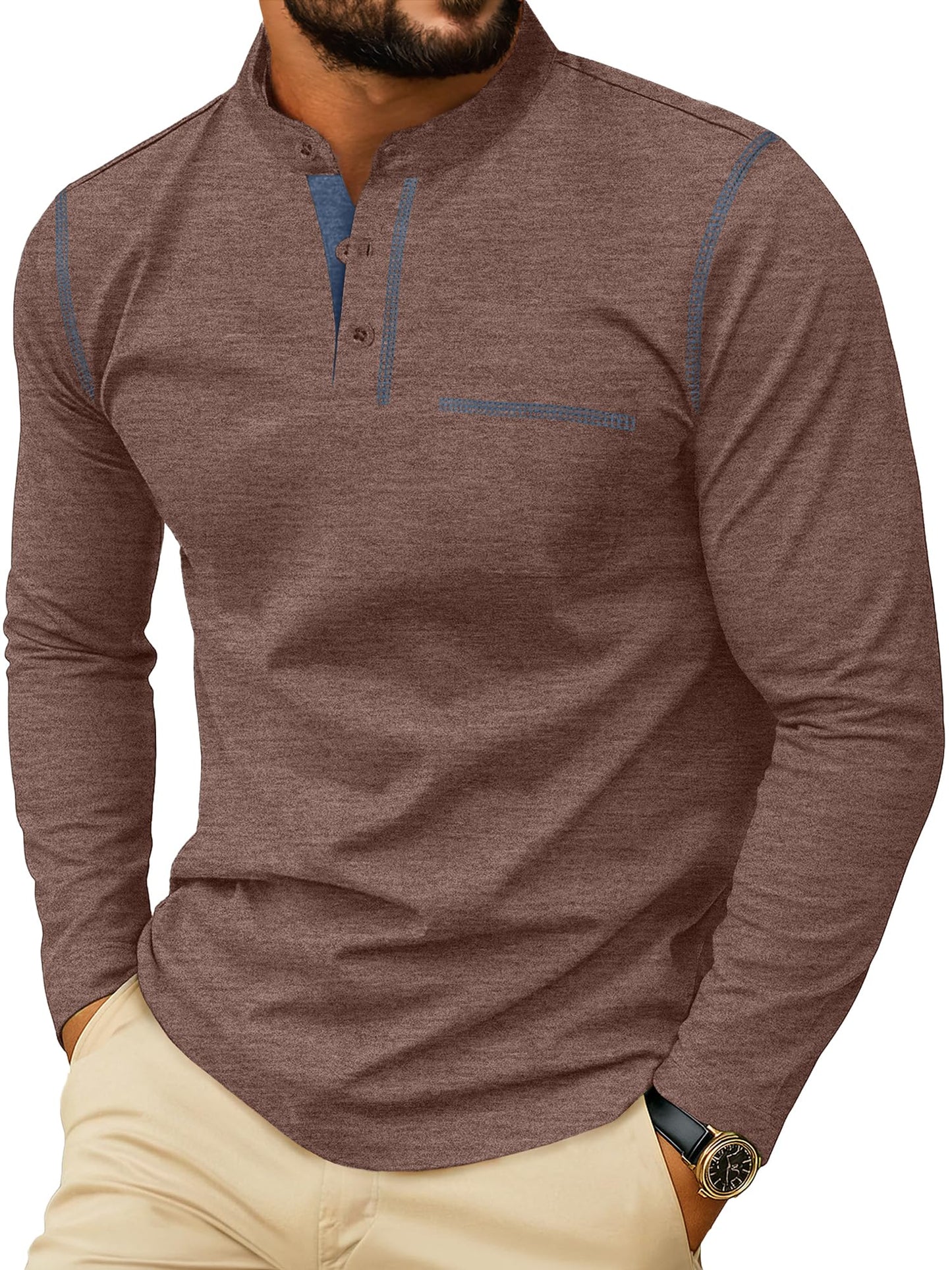 HOTSailwind Men's Henley Shirts Long Sleeve Button T-Shirt Casual Stylish Cotton Pullover Shirt with Pocket