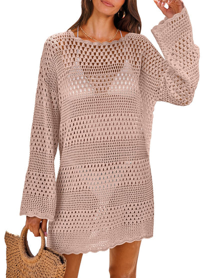 HOTANRABESS Women Swimsuit Crochet Swim Cover Up 2026 Summer Bathing Suit Swimwear Mesh Knit Beach Dress Vacation Outfits