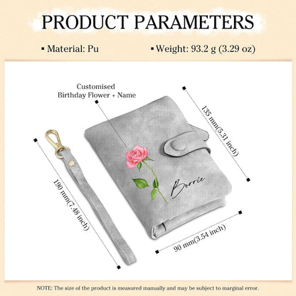HOTMother’s Day Gift for Mom - Personalized Women's Wallet with Custom Name & Floral Initial - Soft Suede RFID Blocking Wallet Zipper Pocket (Grey)