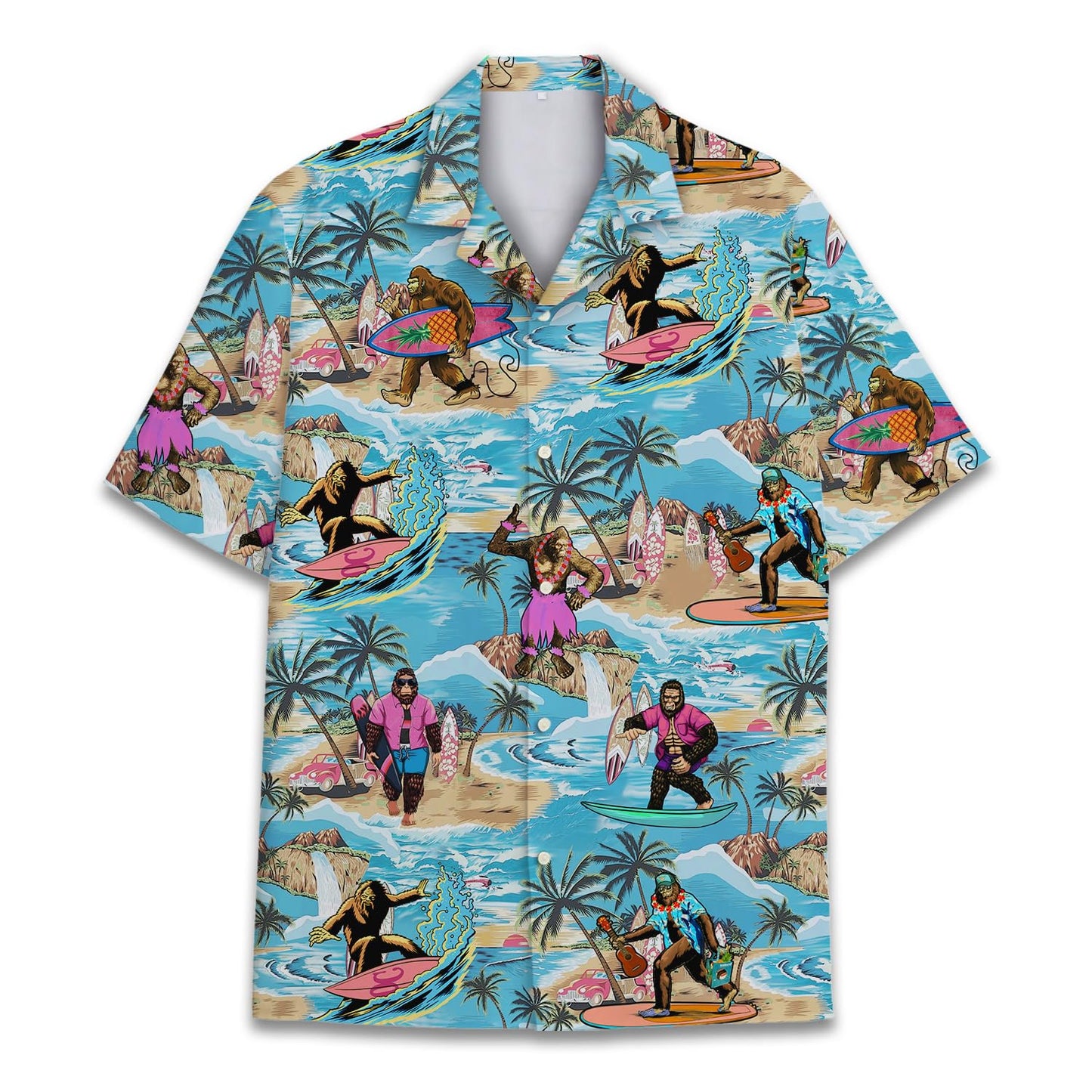 HOTTropical Bigfoot Hawaiian Shirts for Men Women, Sasquatch Summer Beach Button Down Short Sleeve