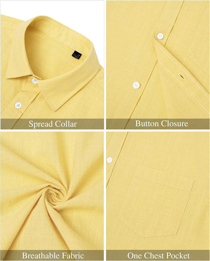 HOTJ.VER Mens Linen Shirt Short Sleeve Button Down Casual Summer Shirts | Cotton Linen, Untucked, Big Tall, from Beach Camp Vacation, Cruise Fishing, Work Office, to Wedding Party Family, with Pocket