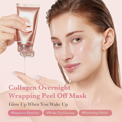 HOTmedicube Wrapping Mask Collagen Overnight Peel Off Facial Mask | Elasticity & Hydration Care, Reduces Sagging & Dullness | Hydrolyzed Collagen For Glowing Skin | Korean Skin Care, 2.53 fl.oz