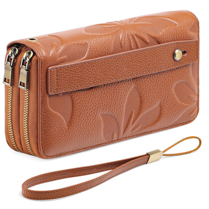HOTGAEKEAO Wallet for Women Clutch RFID Blocking Wristlet Leather Purse Large Capacity Credit Card Holder with Grip Hand Strap