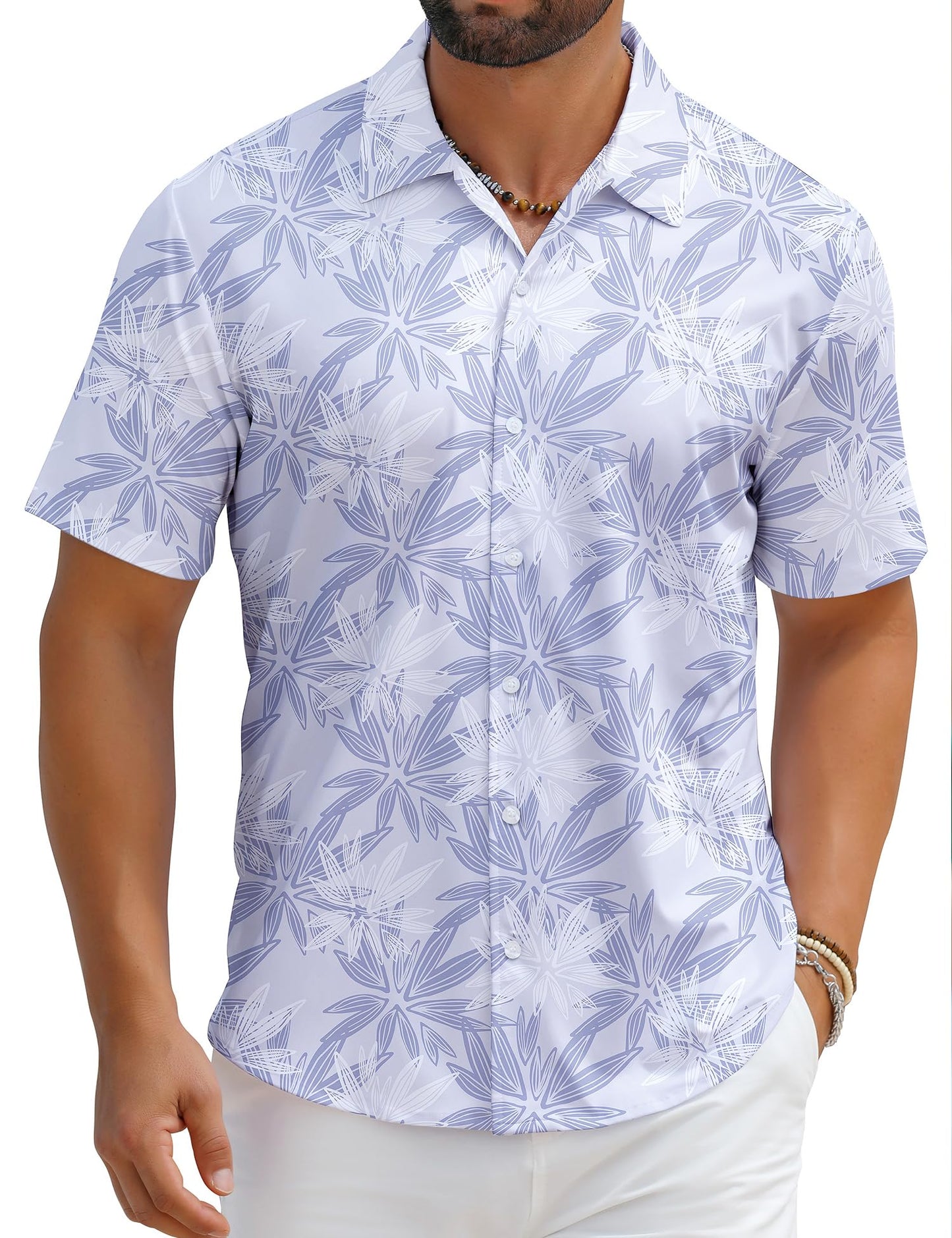 HOTELETOP Men's Hawaiian Shirt Summer Stretch Short Sleeve Tropical Beach Button Down Casual Shirt