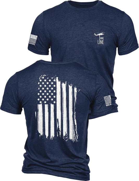 HOTNine Line American Flag T-Shirt for Men, USA Made Patriotic Shirt | Military Veteran Shirt, Freedom Shirt, 9 Line Apparel, America