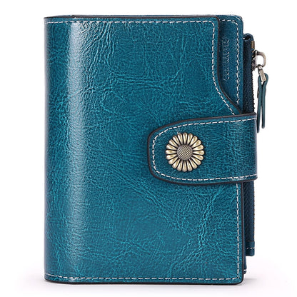 HOTFalan Mule Women's Lightweight Genuine Leather Wallet, Includes Card Holders, RFID-Blocking, Lightweight, Photo & ID Holder, Green