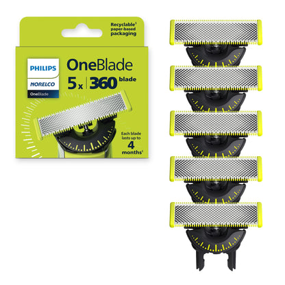 HOTPhilips Norelco OneBlade 360 Blades, Genuine Replacement Blades for OneBlade Electric Shaver and Trimmer, 4 Pack, QP440/80