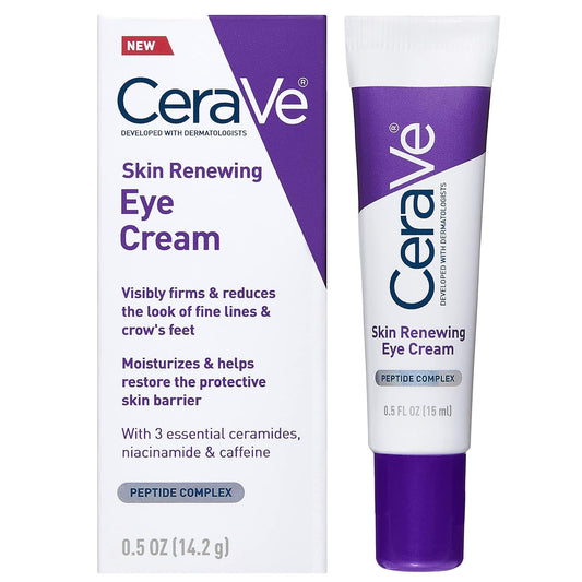 HOTCeraVe Skin Renewing Eye Cream For Wrinkles, Under Eye Cream With Peptides + Caffeine + Niacinamide, For Wrinkles & Crows Feet, Paraben Free & Opthalmologist Tested