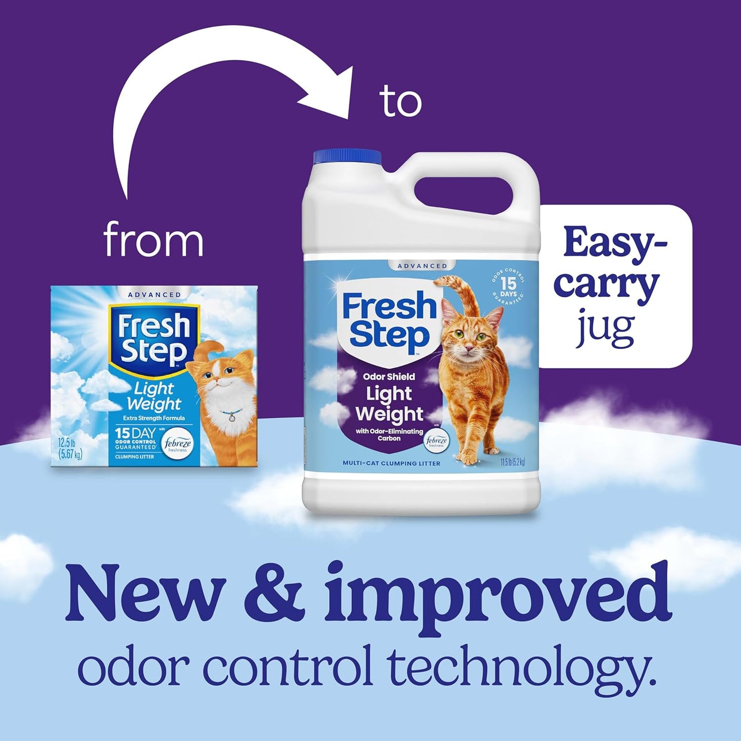 HOTFresh Step Advanced Odor Shield Light Weight Multi Cat Clumping Litter with Febreze Freshness, Ammonia Block Technology, 11.5 lb. Jug, Pack of 2