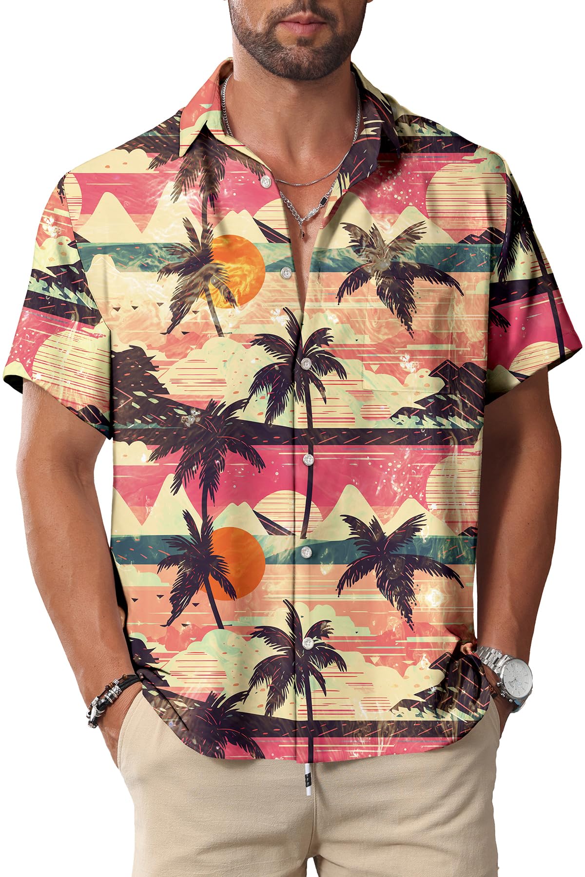 HOTKYKU Hawaiian Shirt for Men: Beach Vacation Summer Short Sleeve Button Down Mens Shirts Casual Stylish