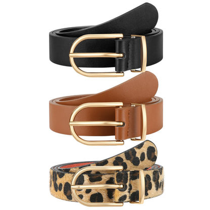 HOTVONMELLI 3 Pack Women's Belts for Jeans Pants Fashion Gold Buckle Ladies Dress Belt
