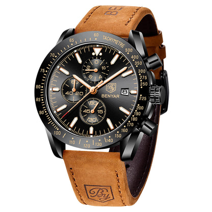 HOTBENYAR Watch for Men Analog Quartz Chronograph Waterproof Luminous Designer Mens Wrist Watches Business Work Sport Casual Dress Watch with Silicone Strap Elegant Gifts for Men