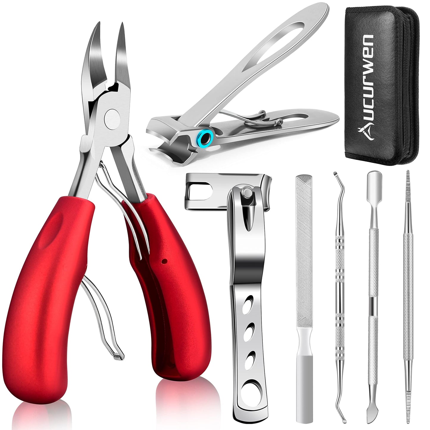 HOTToenail Clippers for Seniors Thick Toenails, Aucurwen Heavy Duty Toe Nail Clippers Adult Thick Nails Long Handle, Large Toenail Clippers for Thick Nails 7Pcs