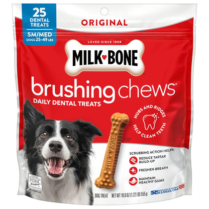 HOTMilk-Bone Brushing Chews Large Daily Dental Dog Treats, 33.7 oz Bag | 25 treats, chicken flavored, VOHC accepted dental chews, helps clean teeth and freshen breath, for large dogs 50 lbs and up