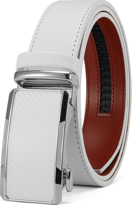 HOTDOOPAI Men's Adjustable Ratchet Belt -White Leather Dress Belt for Men, Customizable Fit, Easy to Use, Maximum Durability