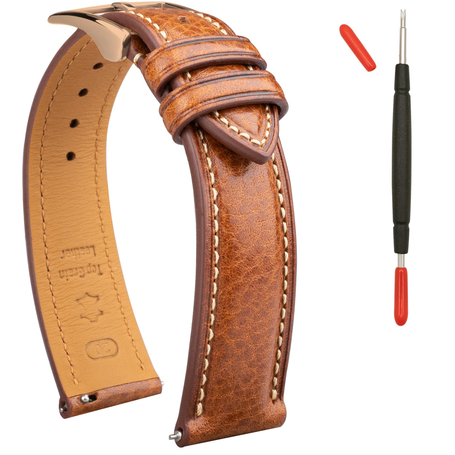 HOTItalian Leather Watch Band Tuscany Natural Vegetable-Tanned Top Grain Genuine Leather Strap,18mm 19mm 20mm 21mm 22mm XL XXL Quick Release Replacement Watch Bands for Men and Women Thick and Soft