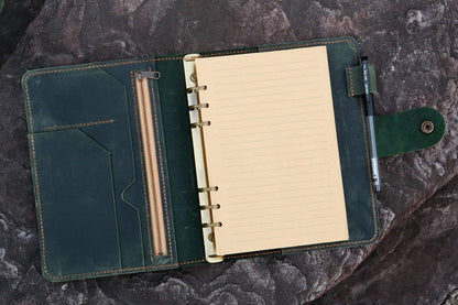 HOTPersonalized A5 green distressed leather organizer agenda refillable travel binder planner NBA522TB