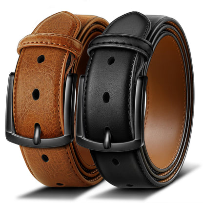 HOTBULLIANT 2-Pack Leather Belt for Men 1 3/8"-7 Eyelets-Gift Boxed | 7 Grommets Adjustable Range | Versatile for Golf Dress Casual Jeans