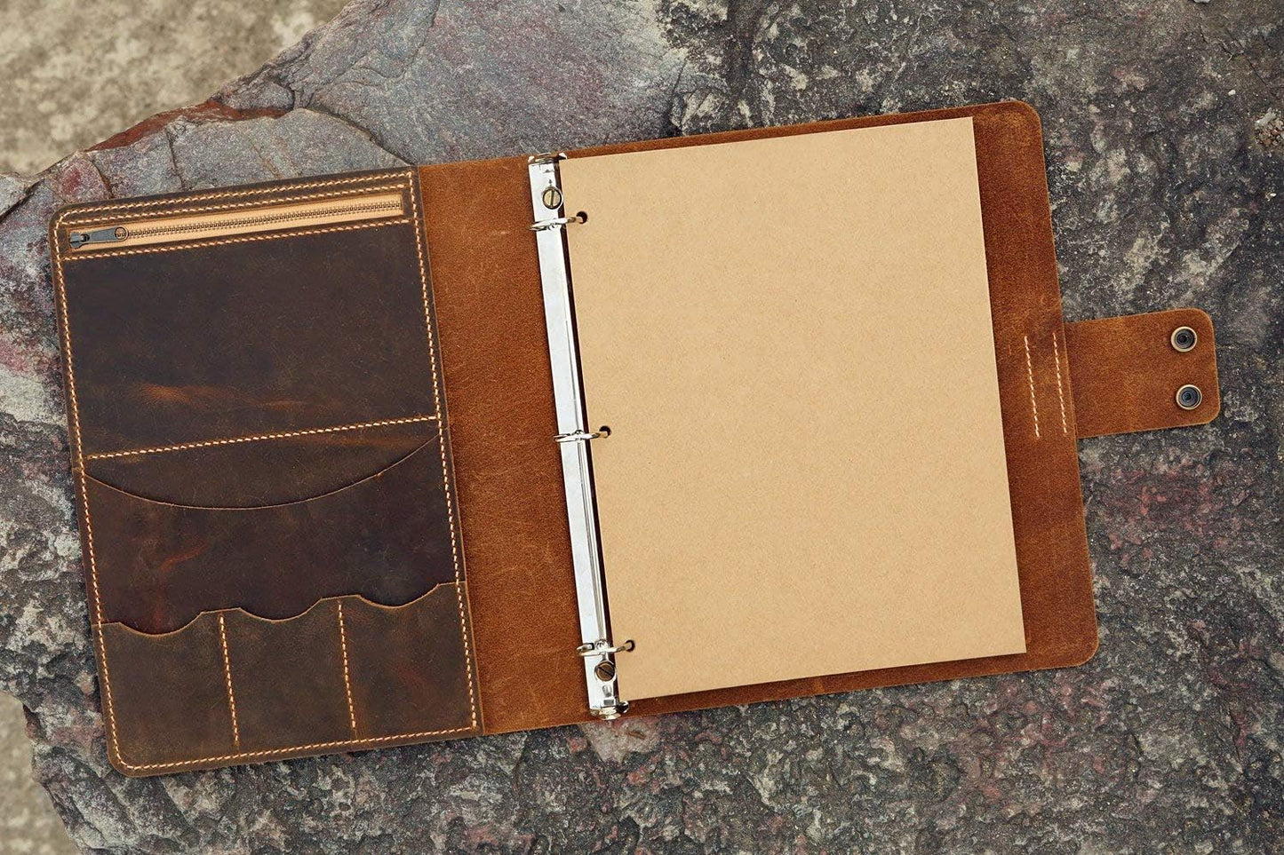 HOTPersonalized leather 3 ring binder portfolios with pockets and writing pad / 8.5 x 11 letter size leather padfolio organizer NL05BC