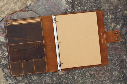 HOTPersonalized leather 3 ring binder portfolios with pockets and writing pad / 8.5 x 11 letter size leather padfolio organizer NL05BC