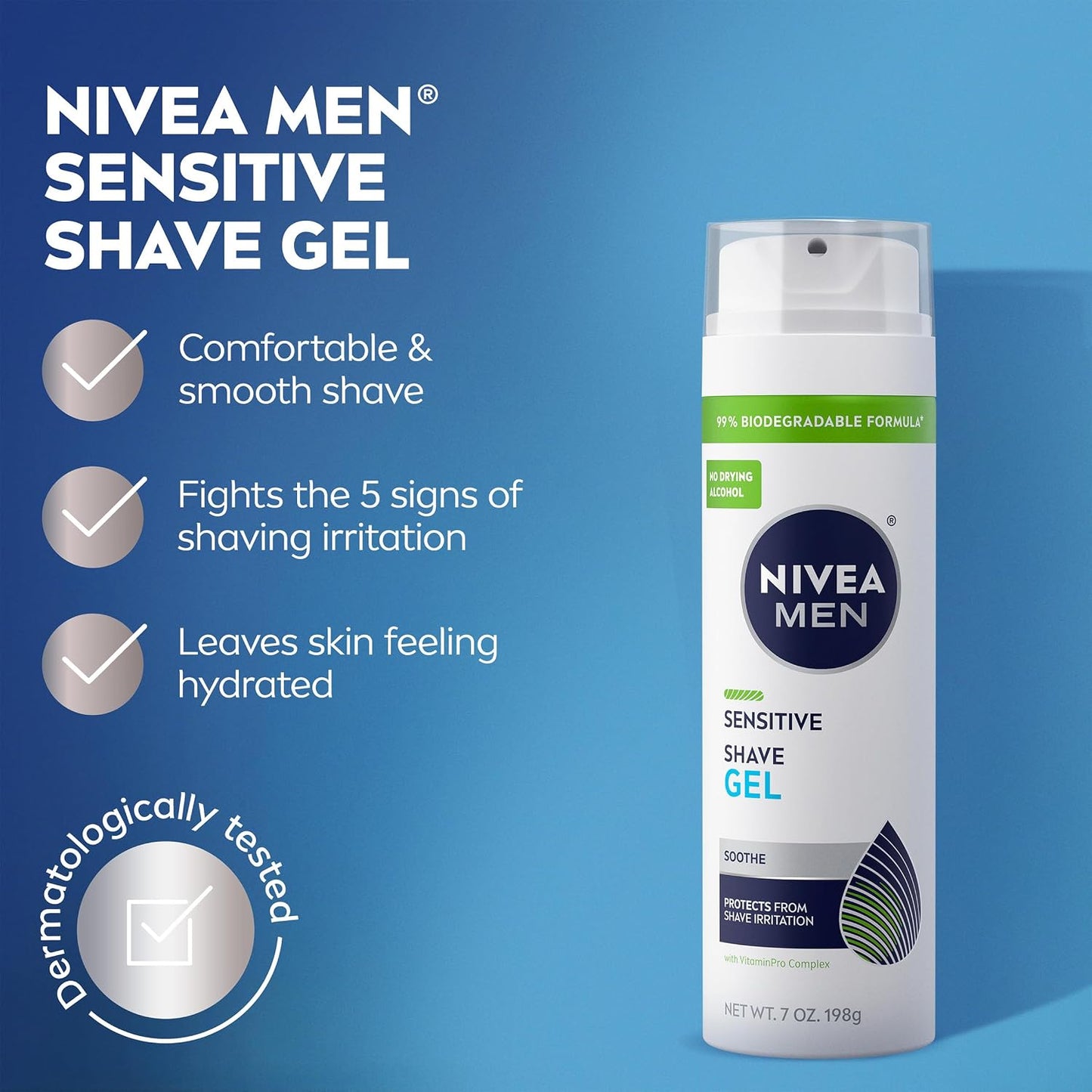 HOTNIVEA MEN Sensitive Shave Gel, Shaving Gel for Men with Sensitive Skin, Enriched with VitaminPro Complex, 7 Oz Can, Pack of 3