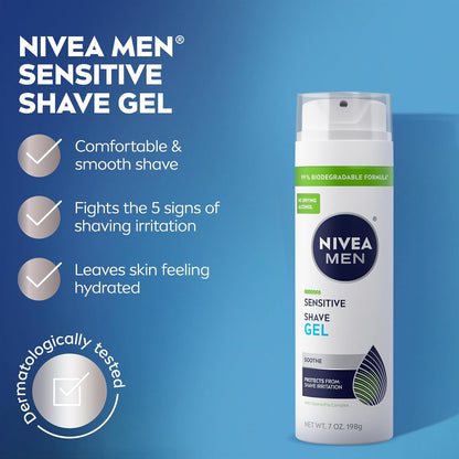 HOTNIVEA MEN Sensitive Shave Gel, Shaving Gel for Men with Sensitive Skin, Enriched with VitaminPro Complex, 7 Oz Can, Pack of 3