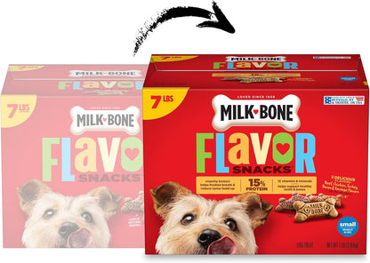 HOTMilk-Bone Flavor Snacks Small Dog Biscuits, Flavored Crunchy Dog Treats, 7 Pound Box | 5 meaty flavors with other natural flavors, crunchy small dog treats, 15% protein, 12 vitamins & minerals, made in the USA