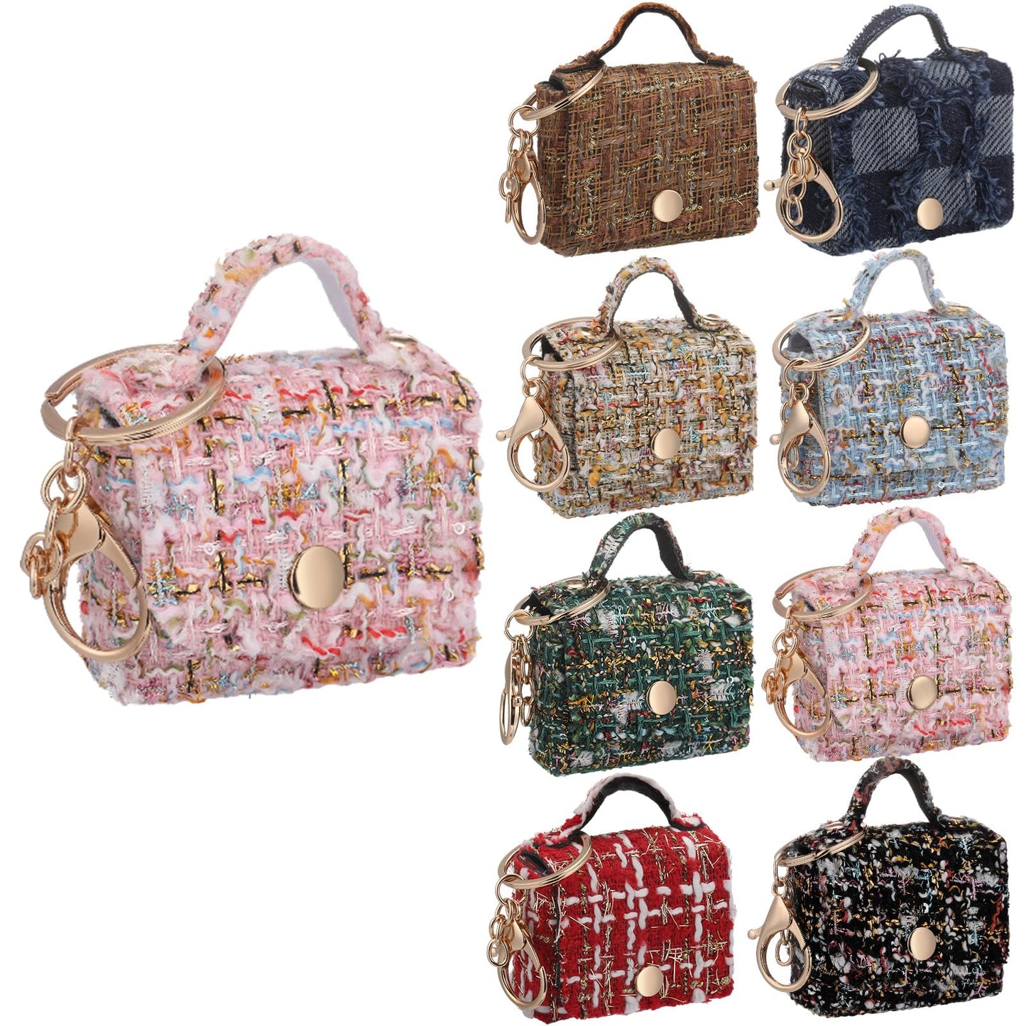 HOTLiliaafar 8 Pcs Mini Backpack Keychain Mini Coin Purses for Women Cute PU Leather Makeup Bag with Keychain, Multi Pocket Card Holder Cable Organizer Giftable Zipper Pouch (Minimalist)