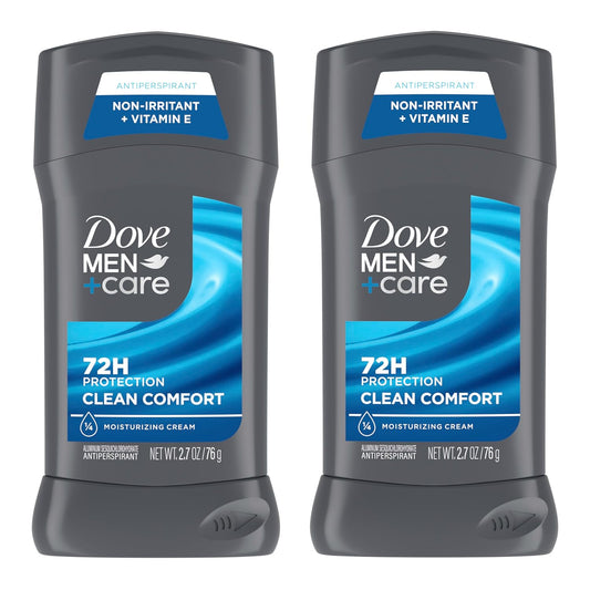 HOTDOVE MEN + CARE Antiperspirant Deodorant Stick Clean Comfort Twin Pack 72-Hour Sweat & Odor Protection Antiperspirant for Men With 1/4 Moisturizing Cream 2.7 oz