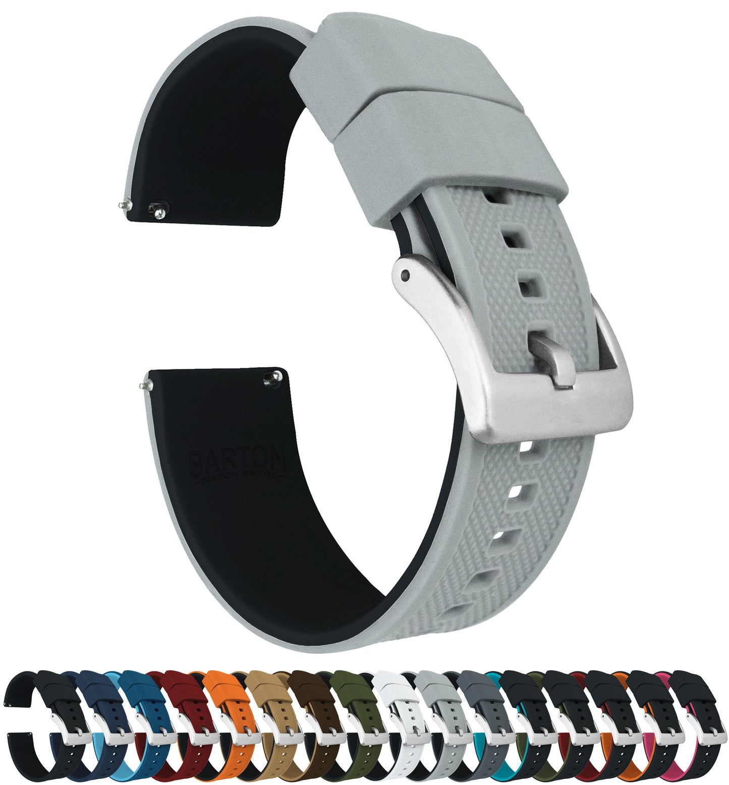 HOTBARTON Elite Silicone Watch Bands - Quick Release - Choose Strap Color & Buckle Color (Stainless Steel, Black PVD or Gunmetal Grey) - 18mm, 20mm, 22mm & 24mm Watch Straps