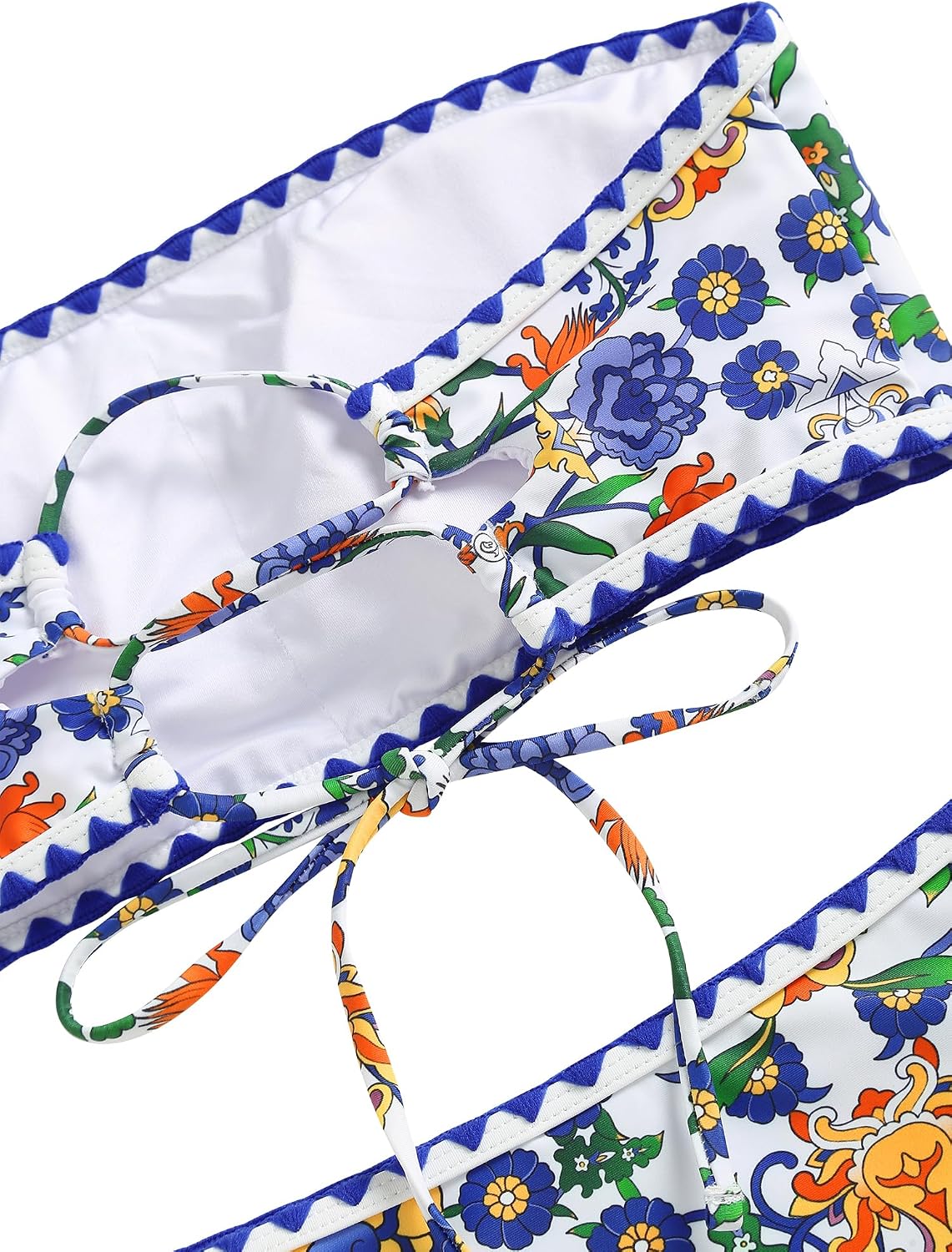 HOTZAFUL Women Strapless Bandeau Bikini 2 Piece Swimwear Lace up Bathing Suits | Strapless Textured Bikini Set Cheeky Solid Bandeau Bathing Suits
