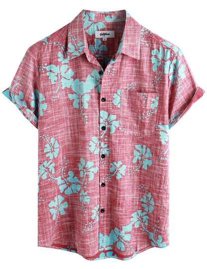 HOTVATPAVE Mens Hawaiian Shirts Casual Summer Short Sleeve Button Down Shirts | Beach, Floral, Front Pocket, Cotton, Tropical, Vacation, Vintage, Printed, Cruise, Collared, Aloha, Party, Reverse Fabric