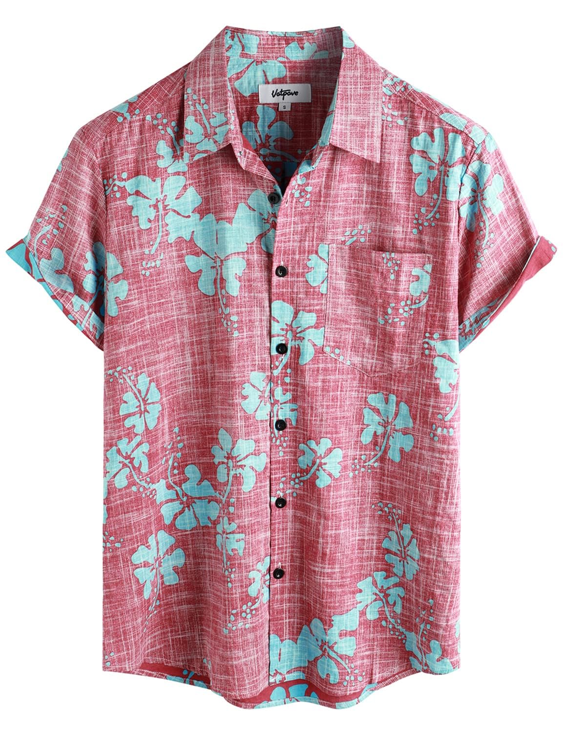 HOTVATPAVE Mens Hawaiian Shirts Casual Summer Short Sleeve Button Down Shirts | Beach, Floral, Front Pocket, Cotton, Tropical, Vacation, Vintage, Printed, Cruise, Collared, Aloha, Party, Reverse Fabric
