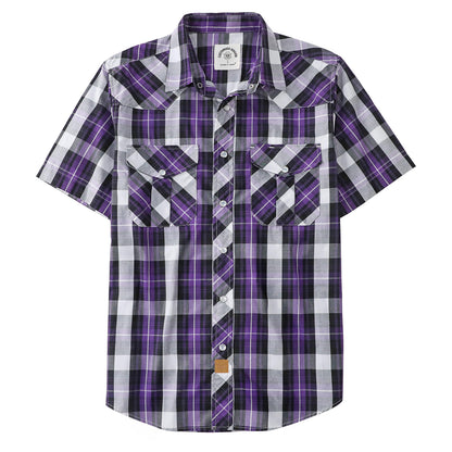 HOTDubinik® Western Shirts for Men Short Sleeve Plaid Pearl Snap Shirts for Men Button Up Shirt Cowboy Casual Work Shirt