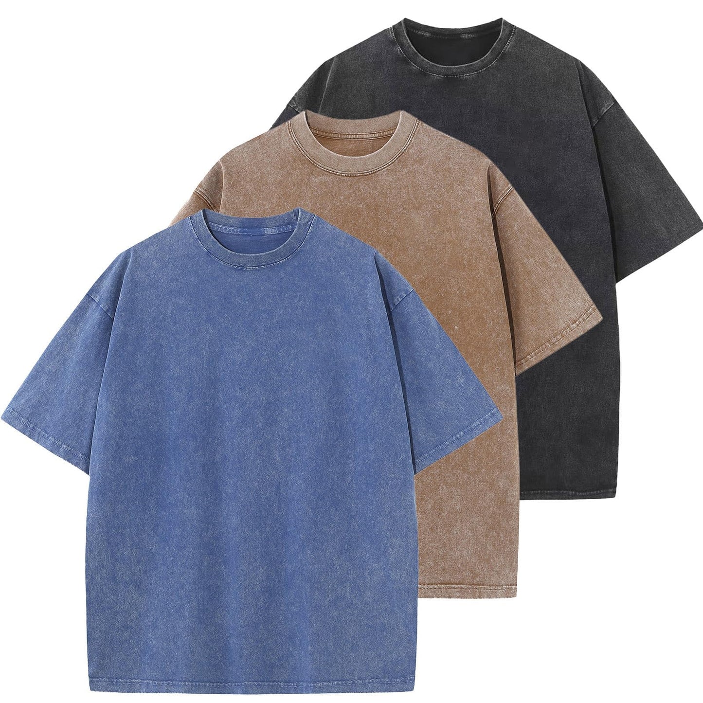 HOTMen's Cotton T-Shirts Oversized Unisex Short Sleeves Casual Loose Wash Solid Basic Tee Tops