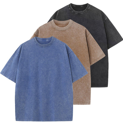 HOTMen's Cotton T-Shirts Oversized Unisex Short Sleeves Casual Loose Wash Solid Basic Tee Tops