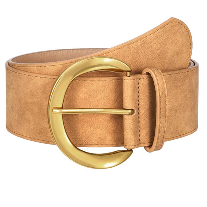 HOTWHIPPY Women’s Wide Leather Belt for Dresses Fashion Casual Laides Thick Suede Belt with Gold Buckle