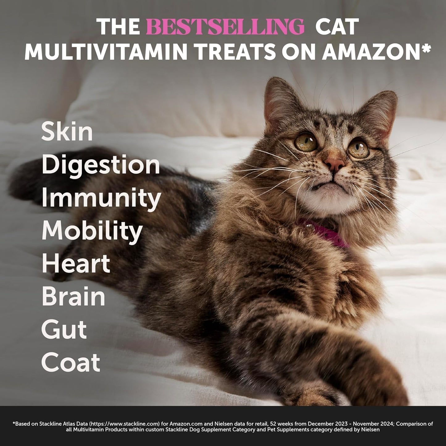 HOTCat Multivitamin Crunchy Creamy Chews - Daily Cat Vitamins with Lysine, Prebiotics, Omega 3 Fish Oil - Cat Treats for Immune Support, Skin Coat, Digestion, Heart + Joint Health (30-Day Supply)