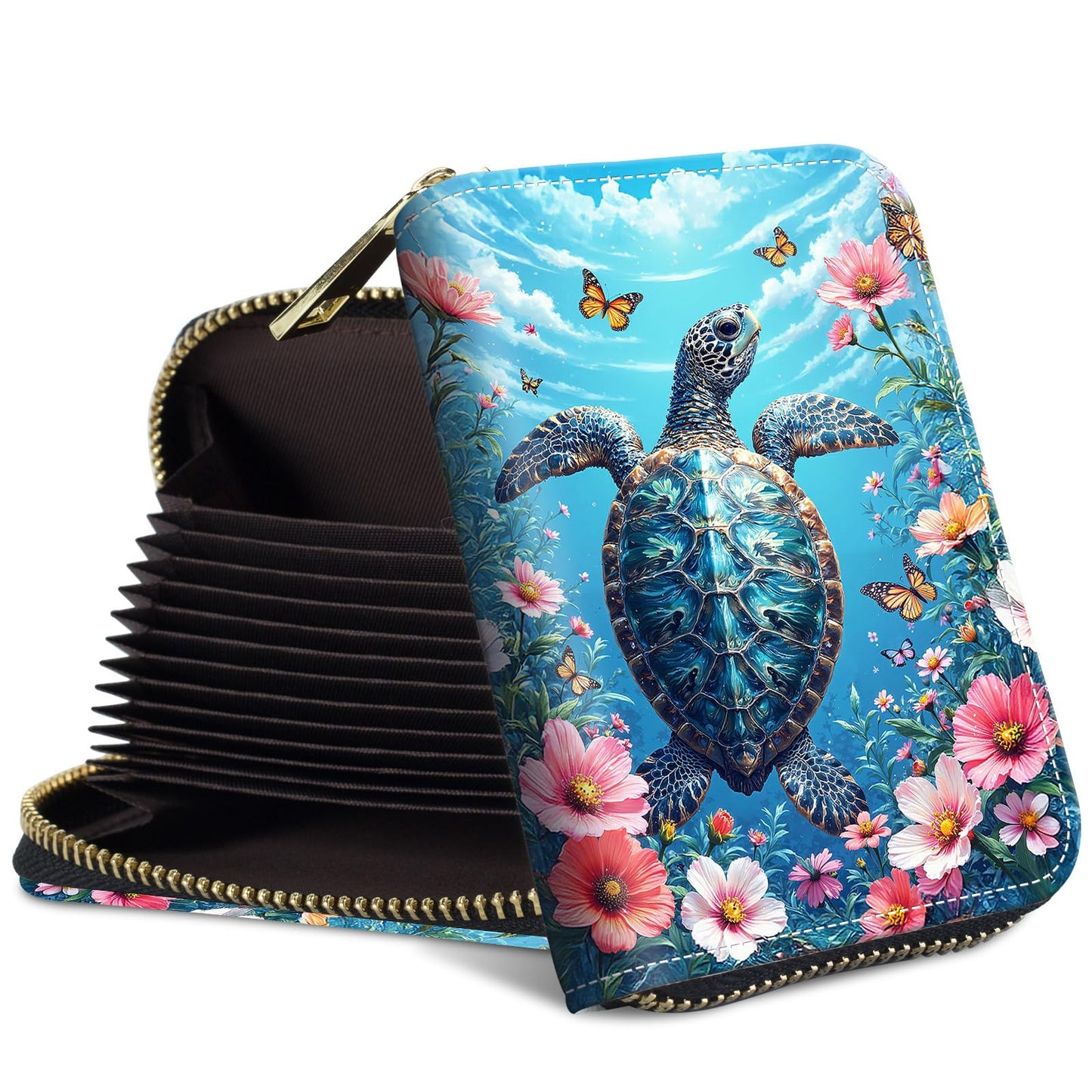 HOTRFID Blocking Credit Card Holder – 12-Slot Leather Wallet,Slim Compact Design (3.1x4.3in),Lightweight & Secure Card Organizer for Women/Men,﻿Two Dolphins