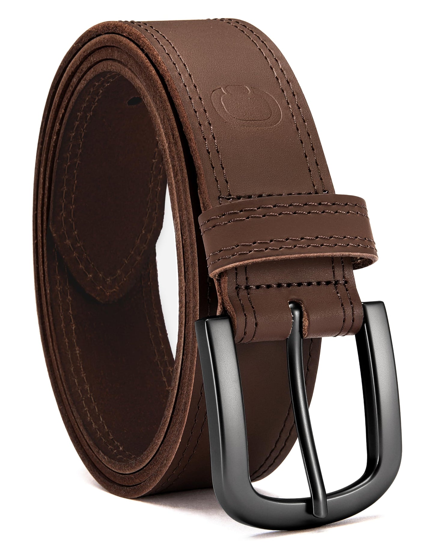 HOTCHAOREN Mens Belts Casual for Jeans - Full-Grain Leather, Durable Cowhide | Solid Buckle, Classic Style, Handmade, Daily Wear, Gift Box