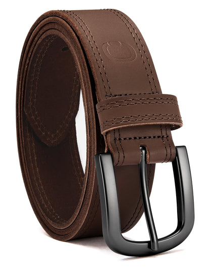 HOTCHAOREN Mens Belts Casual for Jeans - Full-Grain Leather, Durable Cowhide | Solid Buckle, Classic Style, Handmade, Daily Wear, Gift Box