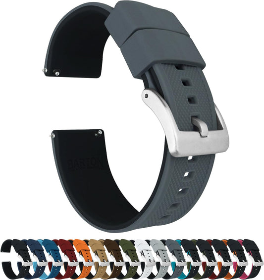 HOTBARTON Elite Silicone Watch Bands - Quick Release - Choose Strap Color & Buckle Color (Stainless Steel, Black PVD or Gunmetal Grey) - 18mm, 20mm, 22mm & 24mm Watch Straps