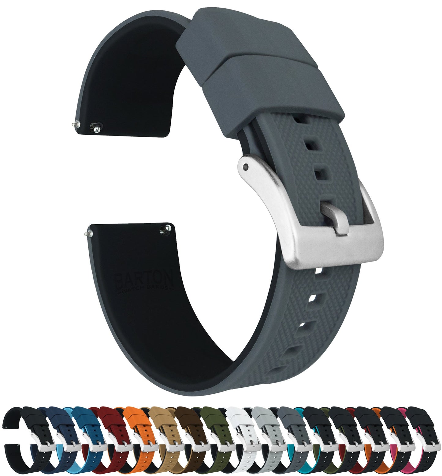 HOTBARTON Elite Silicone Watch Bands - Quick Release - Choose Strap Color & Buckle Color (Stainless Steel, Black PVD or Gunmetal Grey) - 18mm, 20mm, 22mm & 24mm Watch Straps