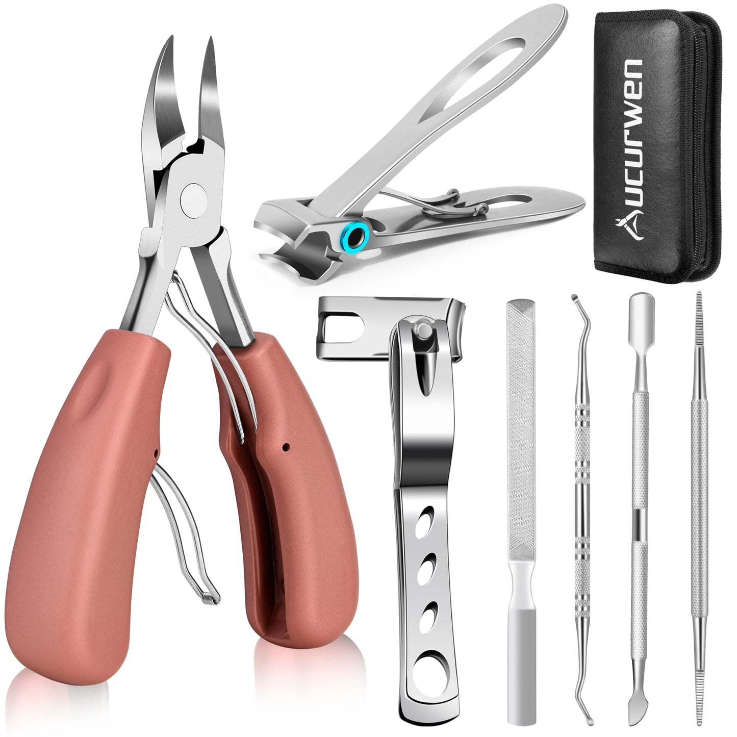 HOTToenail Clippers for Seniors Thick Toenails, Aucurwen Heavy Duty Toe Nail Clippers Adult Thick Nails Long Handle, Large Toenail Clippers for Thick Nails 7Pcs