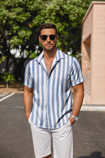 HOTCOOFANDY Men's Linen Shirts Short Sleeve Casual Shirts Button Down Shirt for Men Beach Summer Wedding Shirt